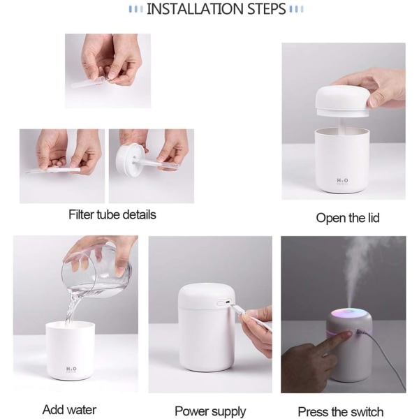 300ml Luftfuktare, Mini Bil Luftfuktare, Aromaterapi Diffuser, Färgglad