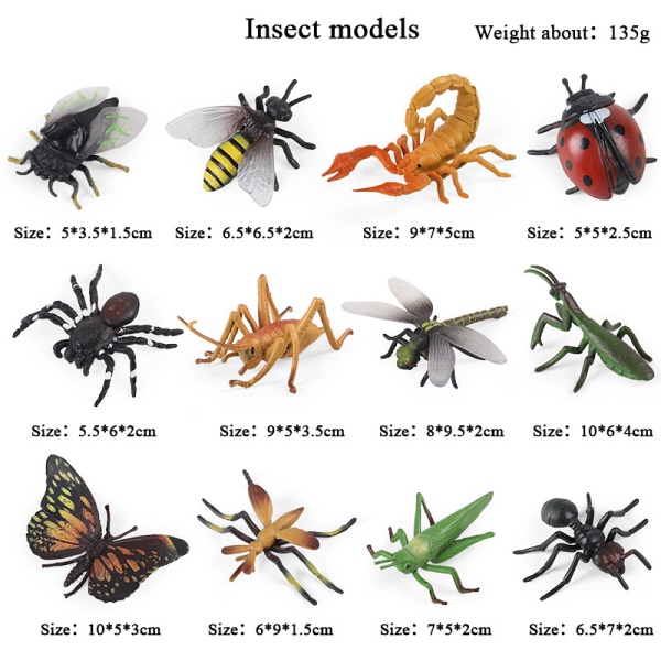 12 stk Realistiske Insektfigurer Leketøy Multi-stil Utdannende For