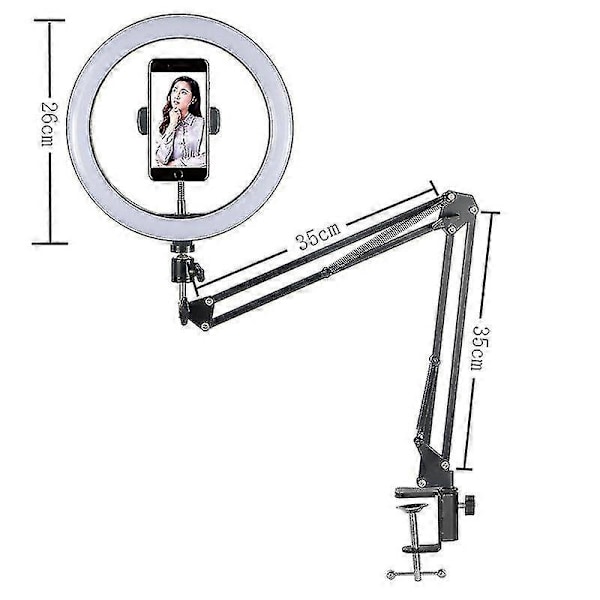 10 tums LED Selfie Ring Light Förlängningsbar Arm Stativ Skrivbords Telefonfäste