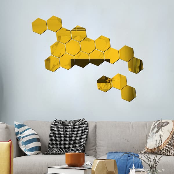 Hexagonala spegelväggdekaler - Guld, flexibla linser n/#/