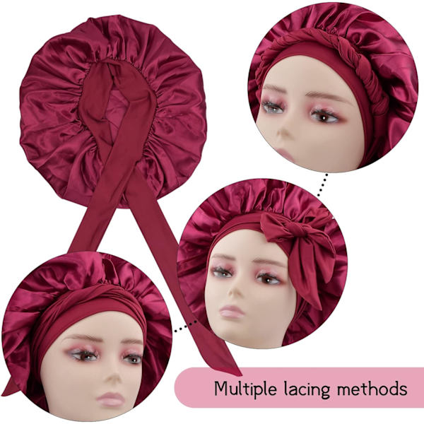 Satin Hår Bonnet Nat, Satin Sovehue, Justerbar Bruse C
