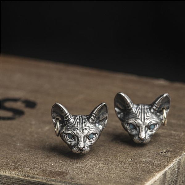 #Retro Sphynx Hårløs Kat Mænds Hip Hop Øreringe Par#