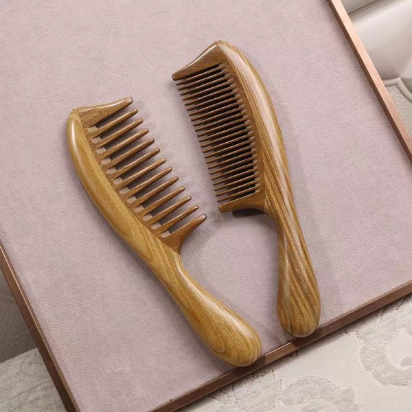 (wide teeth)Handmade Natural Green Sandalwood Hair Combs Anti-St