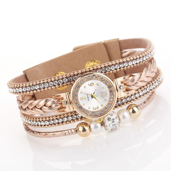 Armbåndsur Perle Klokker for Kvinner, Bling Dameklokke med Rem