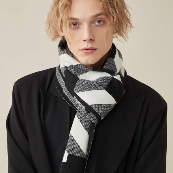 #Svart scarf rutig herrscarf vintermjuk och varm herrscarf#