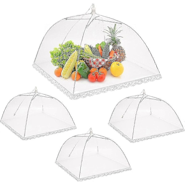 4 st Pop-up Matkupoler Tält, Meshöverdrag Vikbart Matöverdrag Platt Överdrag Anti-fluga Myggor, Mesh Paraply För Att Hålla Insekter Och Flugor Borta Vit