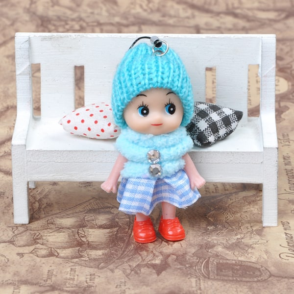 #Super mini docka (8cm) 3 stycken slumpmässigt utvalda stilar med lila klänningsbas och tillbehör inklusive björnöron-diadem och solglasögon leksak för barn#