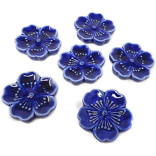 6 stk. Elegante Kirsebærblomst Keramiske Spisepinde Hvileholder Stativ til Spisepinde, Gafler, Skeer, Knive, Pensler (blå)