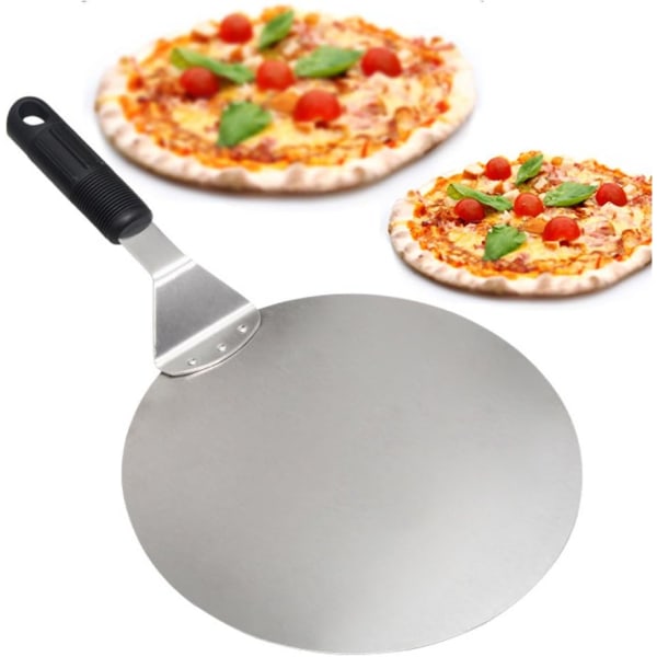 *Rund pizzaskall i rustfritt stål med sklisikkert håndtak, ideell for kaker, pizzaer, paier*
