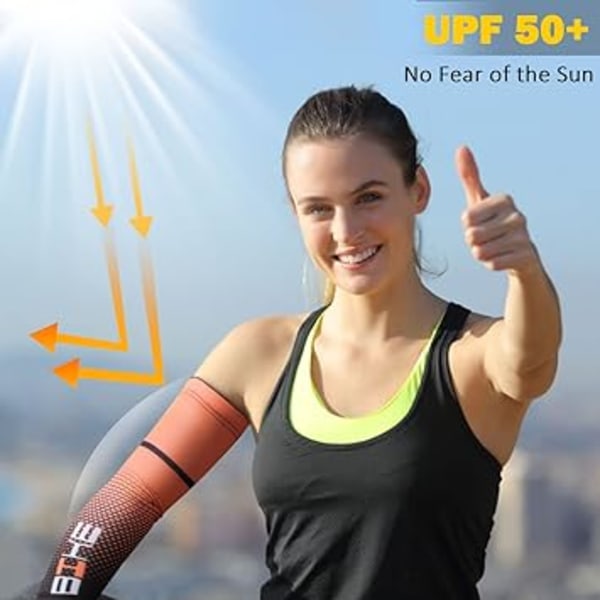 Röd（L） Armvärmare för män och kvinnor, solskydd mot UV UPF 50+ A