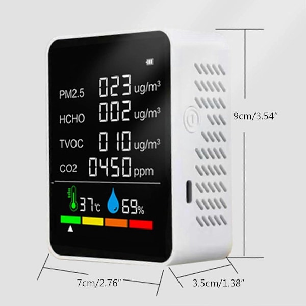 6 i 1 Luftkvalitetsmåler med Formaldehydsensor Forurensningsdetektor HCHO TVOC Sensor PM2.5/PM10 Luftkvalitetsmåler Co2 Pm2.5 Innendørs Luftkvalitetstester
