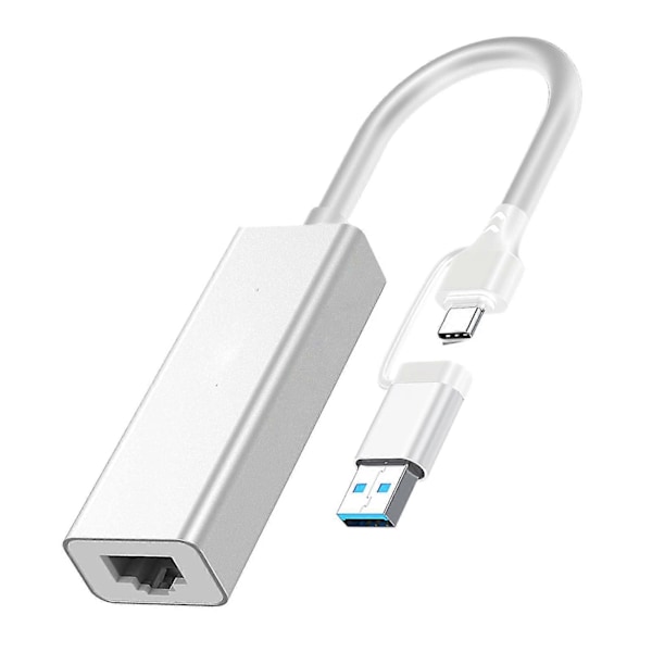 Ethernetadapter 2 i 1 Portabel 5 Gbps Höghastighets Drivrutinsfri Laptop Tillbehör USB 3.0 Type-C till RJ45 Nätverksomvandlare för Windows för Mac OS