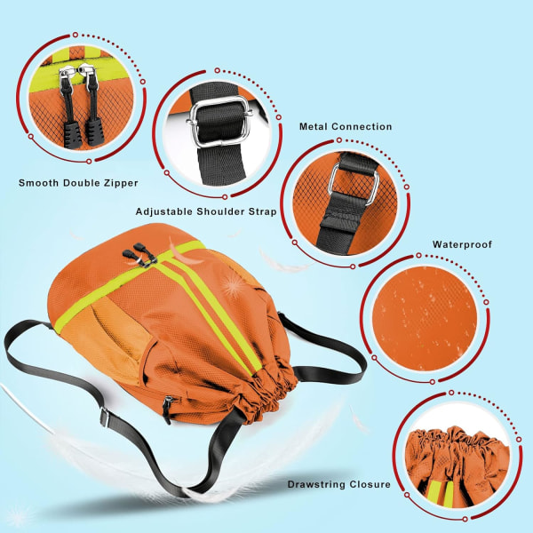 Orange vattentät ryggsäck med dragsko Gymväska med skofack