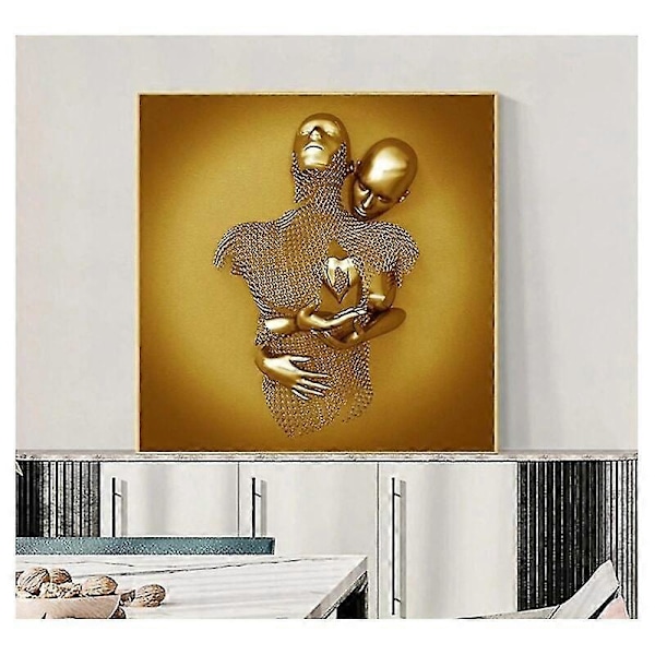 Kärlekshjärta 3D-effekt Väggkonst Abstrakt Metallskulptur Canvas Modern Målning Väggdekor 3040cm Guld-