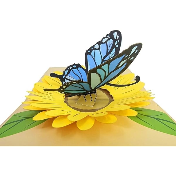 4 Pop Up-kort med blå sommerfugler og solsikke - alle anledninger