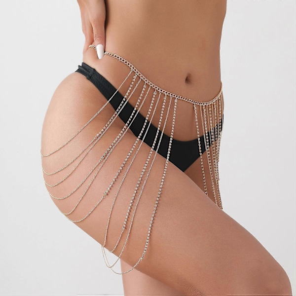 Strass Kroppskedjor Lager Kristall Midjekedja Strand Bikini Mode Kroppsmycken Accessoarer för Kvinnor och Flickor