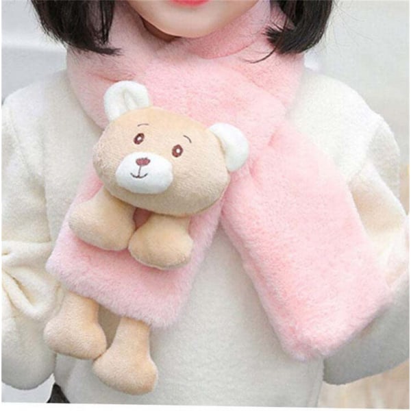 #Scarf children's winter pink scarf, bear decorative plush scarf#