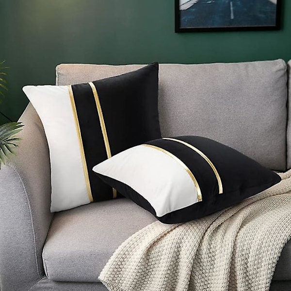 Putetrekk 45x45cm 2-delt sett Putetrekk Gull Skinn Putetrekk Svart Polyester Putetrekk for Seng Sofa Bil Hjem Dekor Moderne Luksus Hjem