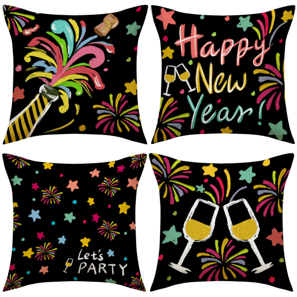 /#/4pcs Christmas HappyNewYear  printed pillowcases, 45x45cm/#/