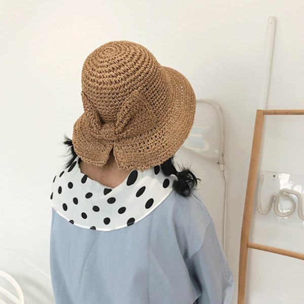 #Kvinnors breda hopfällbar strandhatt Sommarhatt för kvinnor med fluga#