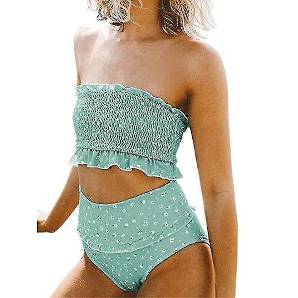 Dame 2-delt Bandeau Bikini Badedragt Høj Talje Badedragt - grønM DFA1602