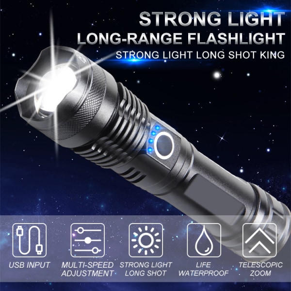 USB rechargeable xhp70 emergency strong flashlight p50 stron