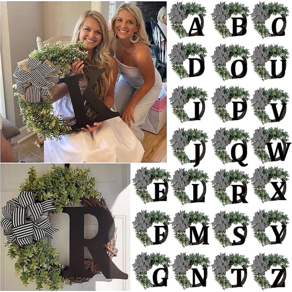 Unik efternamnsår dörrkrans med rosett,15&quot; Runda välkomstskylt Garland 26 A-z Letter Farmhouse Wreathi