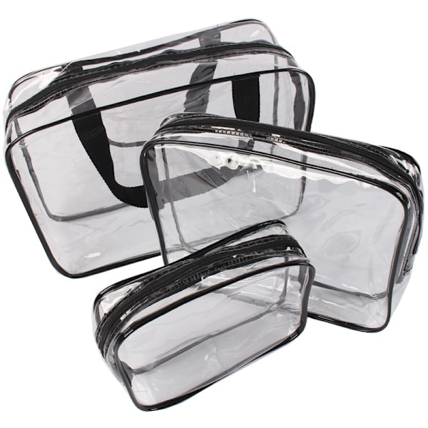 #in 1 Presentpåsar Transparent PVC Reseväska Vattentät Multifunktionell Kosmetikpåse Sminkpåsar för Resor 3 st (Svart)#