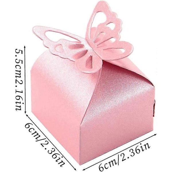 50 Stycken Fjäril Godisask, Bröllopsgåvoask, Festpresentask Rosa, Dekorativ Godisask, Liten Presentask