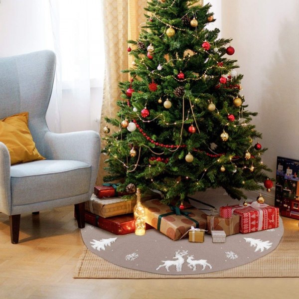 #Beige, 122cm, Juletræstæppe, Træskørt, Elg-Juledekoration#