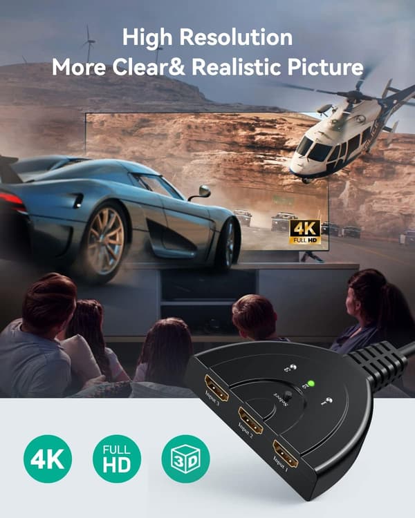 *HDMI-switch 1080P, 3-port HDMI-switch HDMI-switch-vælger manuel*