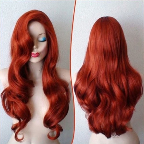 #långt lockigt hår, röd peruk#