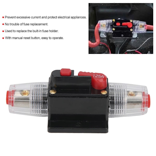 12-24V 125A Stereo Audio -katkaisija Itsepalautuva Sulake Inline-pidike Autoon Veneeseen