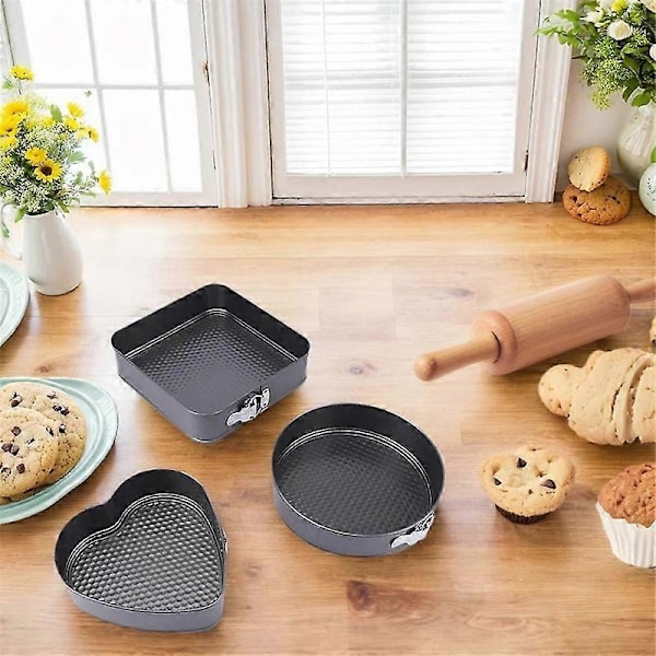 3 stk/sett Non-stick metall bakeform kakeform rund hjerte firkantet form avtakbar bunn bakeform kake