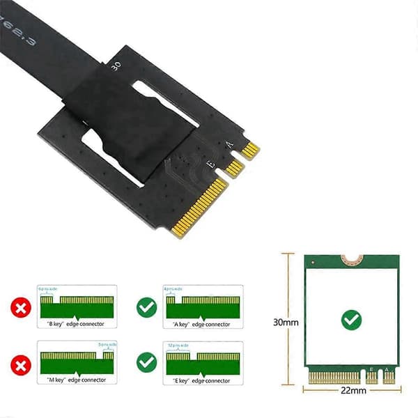 270 asteen M.2 NGFF Dual Key A-E - PCI-E 4X -sovitinkaapeli PCI-E-testilaitteen jatkojohtoon
