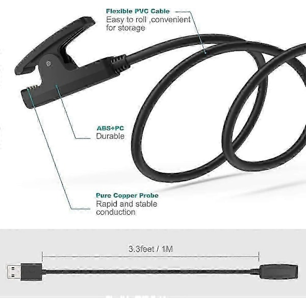 Lader Kompatibel med Garmin Lily, Forerunner 35 35J 230 235 630 645 Music 735XT, Approach G10 S20, Vivomove HR, ForeAthlete 35J - USB Ladekabel