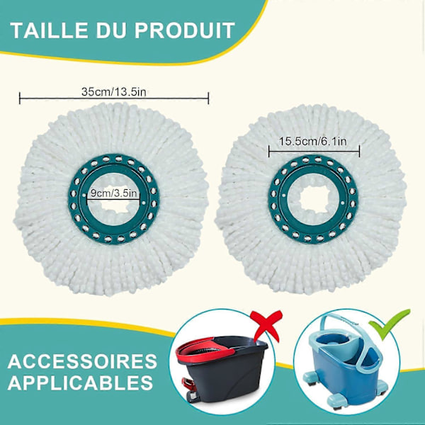 Mikrokuitumoppi Yhteensopiva Leifheit Clean Twist Disc Mop -järjestelmien kanssa, Vaihdettavat moppipäät Erittäin imukykyinen mikrokuitu Sopii kaikille lattiatyypeille - W