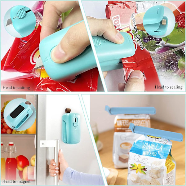 Mini Plastikposeforsegler, 2 i 1 Bærbar Plastikposeforsegler med