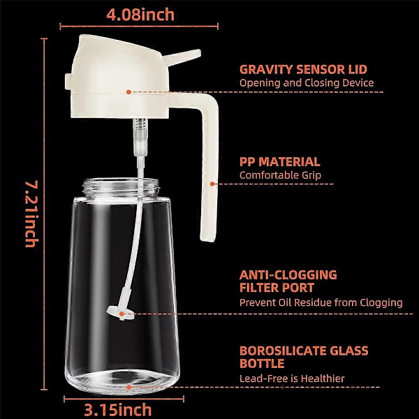 16Oz Oliedispenserflaske til køkken, olivenoliedispenser og oliesprøjte - 470 ml olivenolieflaske - oliesprøjte hvid