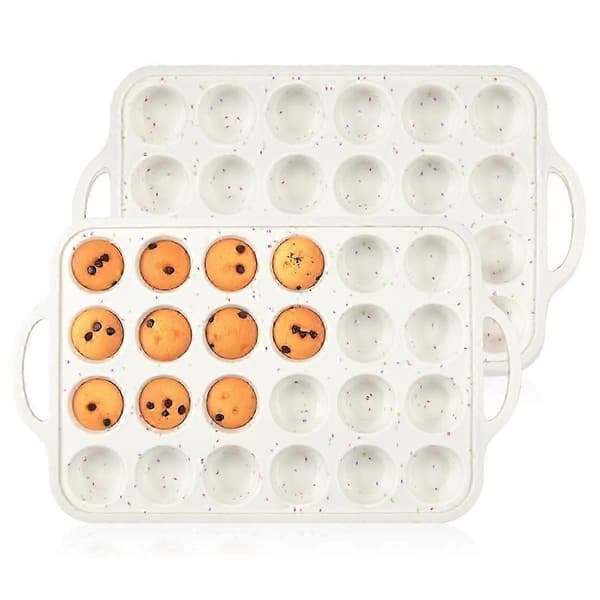 2-pack Mini Muffinplåt, Förstärkt Ram Mini Cupcakeformar 24 Koppar Nonstick Mini Muffin Silikon Mo