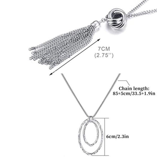 /#/1 st Silver Lång Tassel Halsband Dig Round Heart Pendant Y Pendant Halsband för Kvinnor/#/