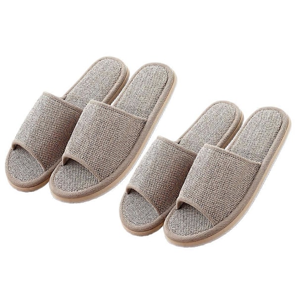 2 par 29cm Tofflor Sommar Anti EVA Botten Bomull Linne Tofflor för Hotell Hem (Beige)
