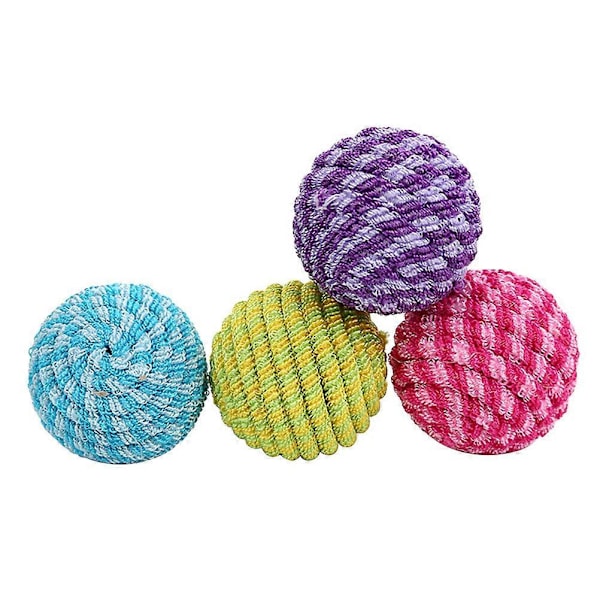 4 stk. elastiske kattelekeballer, interaktive tau ball leker for trening av kattunger (tilfeldig farge)