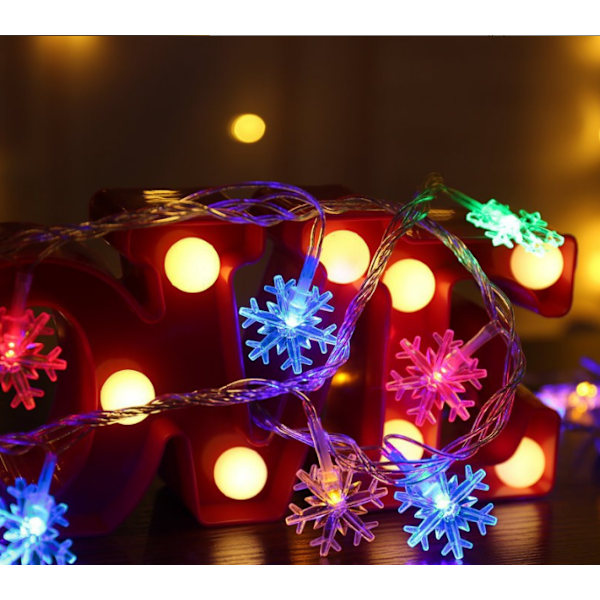 Färg-10m 80 lampor-med blinkande batteri-Kreativ LED Snöflinga