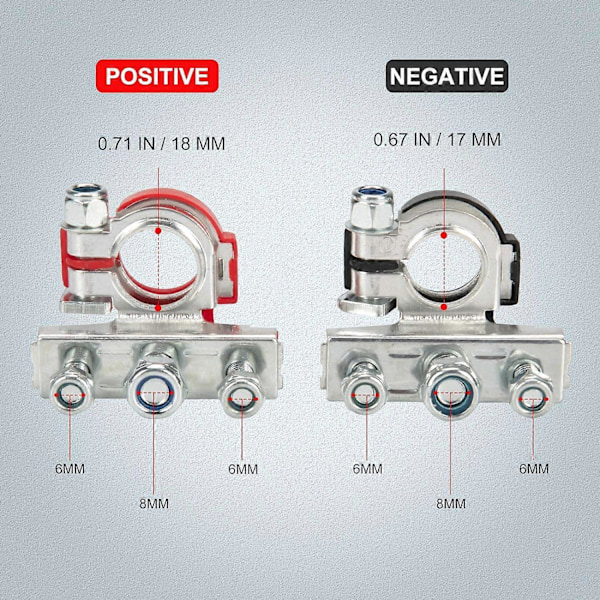 Batteri Terminal Konnektorer Top Post 12V 3-Vejs Batteri Terminal Ender, Kobberplade, Positiv og Negativ, Anvendes i Bil, Båd, Varevogn og Mere