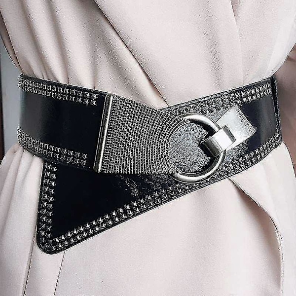 Naisten Muoti Vintage Leveä Joustava Vyötärövyö Mekkoihin Retro Stretch Vyö Niiteillä Nastat1kplmusta