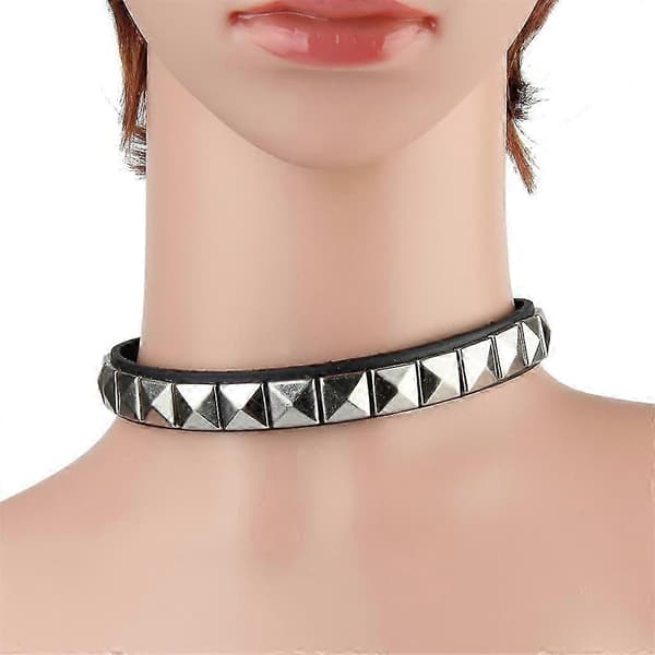 Punk Nitte Kravebens Kæde Choker Sort Læder Statement Halskæde