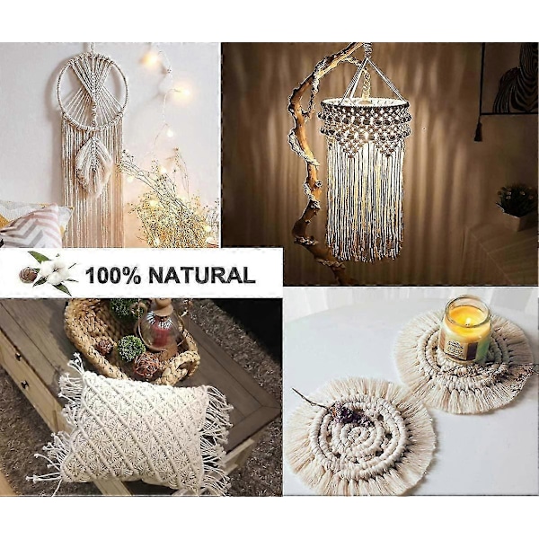 Makramé Bomullsrep 4mm, 100m Bomullsgarn, 100% Naturligt Makramégarn, Snöre Växt Tapestry DIY Flätat Rep Växthängare