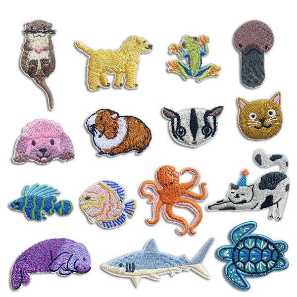 /#/20 badges broderede med søde dyremotiver til syning og/#/