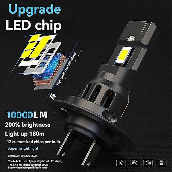 2 st 3300LM H7 LED Strålkastarlampa Trådlös 66W CSP för Bilstrålkastare Auto Diodlampor H7 Turbo Led 12V 6000K